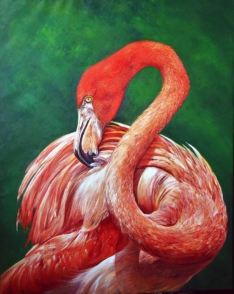 Schilderij van een flamingo door Nestor De Clerck